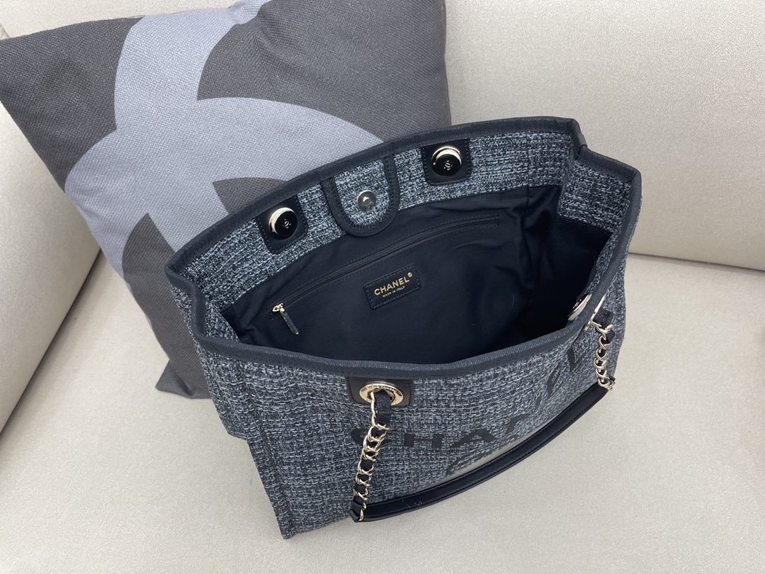 Deauville Tweeds Fabrics Small Shopping Shoulder Bag Tote Bag AS3257 Dark Gray